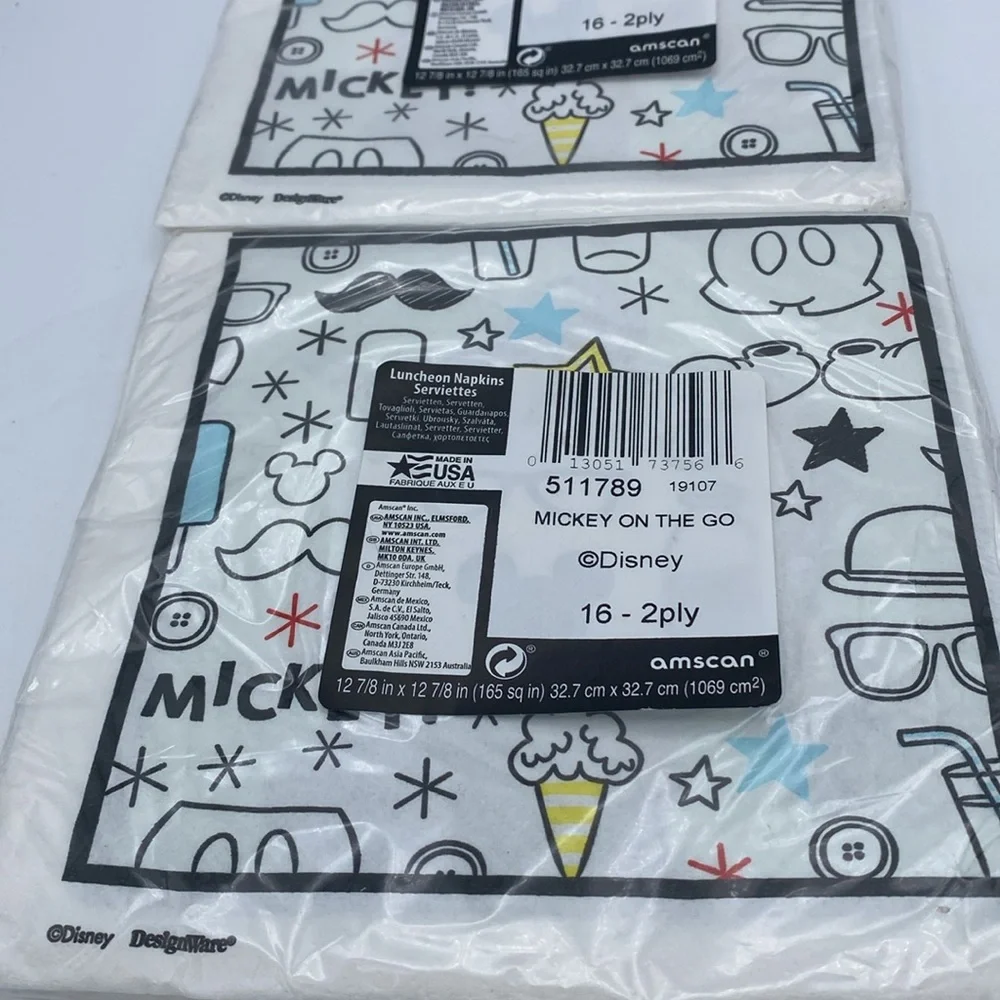 2 VTG Disney Mickey Mouse birthday party luncheon napkins 16 per pack 2 ply